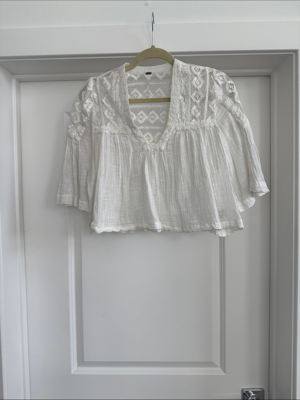 Free People White Lace-Detail Peasant Blouse